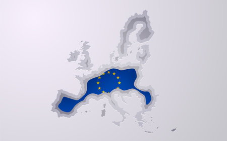 Creative Europe Union map with flag colors in paper cut style.のイラスト素材