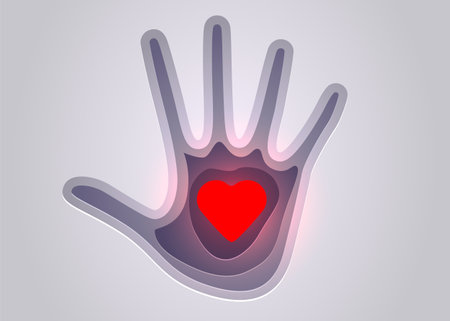 Paper human hand with heart. Concept of charity.のイラスト素材