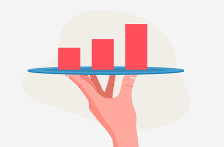 Hand draws a growing chart like a dish. Business service concept. Modern flat style.のイラスト素材
