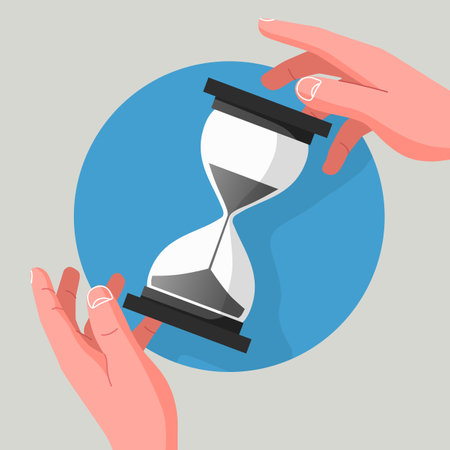 Hands holding an hourglass. Time management and planning concept. Modern flat style.のイラスト素材