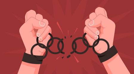 Human hands break the chain. Freedom release concept. Broken chain.のイラスト素材
