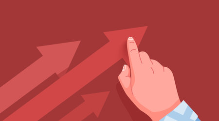 Hand helps the arrow grow. Growing business concept.のイラスト素材