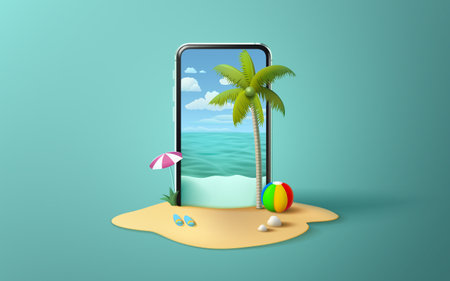 Summer time banner phone, season party bar app, tropical fruity. Vector illustrationのイラスト素材