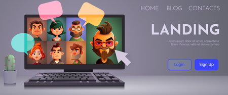 Online training, video conference and remote education concept. Computer with video call.のイラスト素材