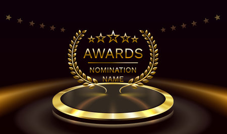 Awards nomination name podium, golden prize event, scene star ceremony. Vectorのイラスト素材