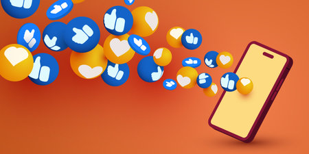 Smartphone with flying like symbols. Social networking concept.
