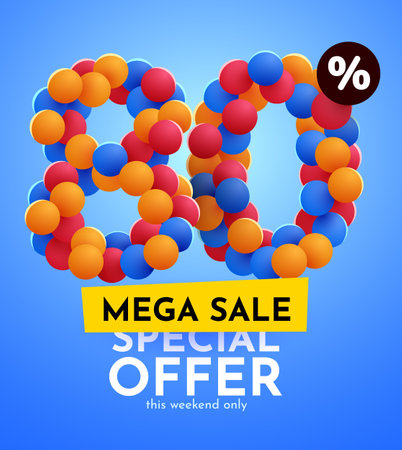 80 percent Off. Discount creative composition. Mega Sale.のイラスト素材