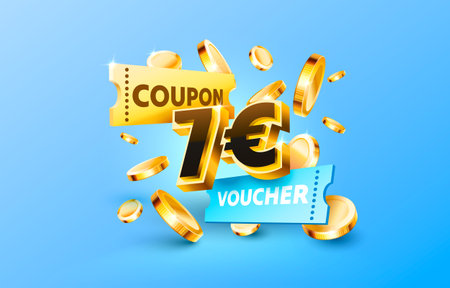 7 euro coupon gift voucher, cash back banner special offer. Vector illustrationのイラスト素材
