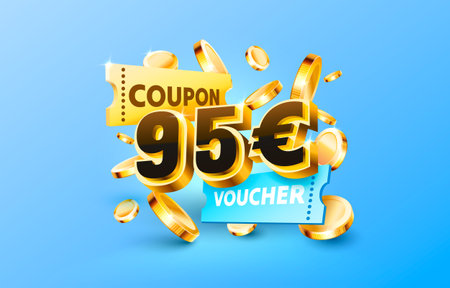 95 euro coupon gift voucher, cash back banner special offer. Vector illustrationのイラスト素材