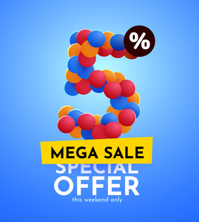 5 percent Off. Discount creative composition. Mega Sale.のイラスト素材