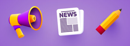 Set of media icons objects. Megaphone, newspaper and pancil.のイラスト素材