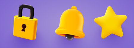 Set of icons objects. Bell, star and padlock.のイラスト素材