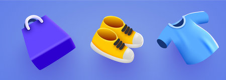 Set of shopping icons objects. Shop bag, sneakers and t-shirt.のイラスト素材