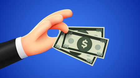 Hand holds money. Salary, charity and finance concept. Modern flat style.のイラスト素材