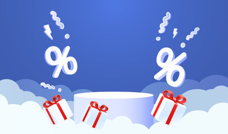 Gift scene mega sale, shopping podium banner, celebration pedestal. Vector illustrationのイラスト素材