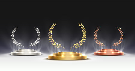 Awards nomination name podium, awards golden prize event, first place, second place, third place, scene star ceremony. Vector illustrationのイラスト素材