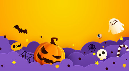 Halloween cartoon background. Cute 3d decorations.のイラスト素材