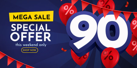 90 percent Off. Discount creative composition. Mega Sale.のイラスト素材