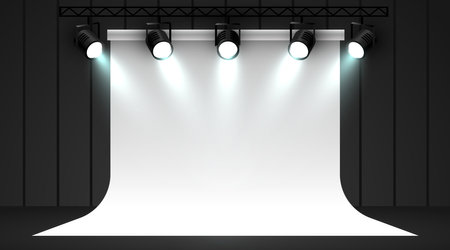 Studio spotlights. Realistic photo studio with professionals equipment.のイラスト素材