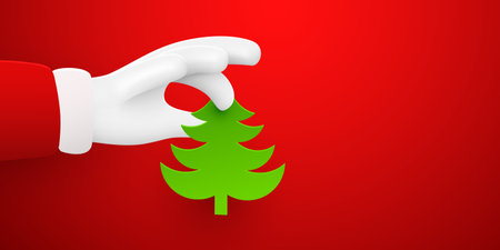 Santa Claus hand holding paper Christmas tree.のイラスト素材