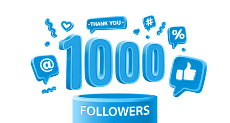 Thank you 1000 followers, peoples online social group, happy banner celebrate, Vector illustrationのイラスト素材