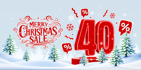 Merry Christmas, 40 percent Off discount. Sale banner and poster.のイラスト素材
