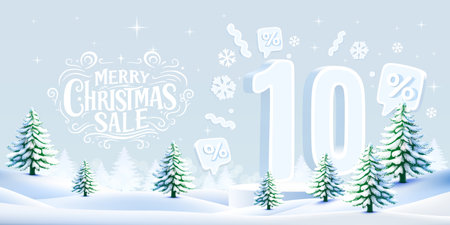 Merry Christmas, 10 percent Off discount. Sale banner and poster. Vector illustration.のイラスト素材
