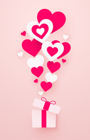 Present box with hearts. Simple paper style. Happy Valentines day.のイラスト素材
