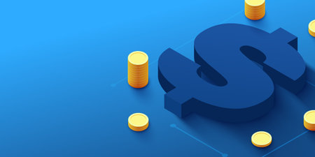 Minimalistic 3d us dollar sign with golden coins. Business concept.のイラスト素材
