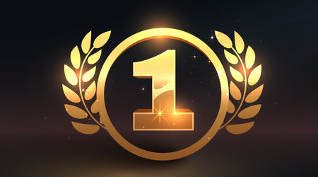 Golden first place award sign. Number 1. Best choice.のイラスト素材