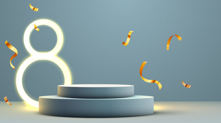 Womens day banner for product demonstration.Pedestal or podium with number 8.のイラスト素材