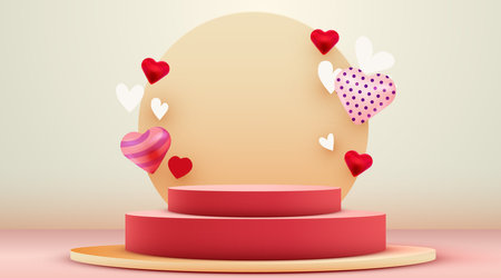 Womens day banner for product demonstration.Pedestal or podium with hearts.のイラスト素材