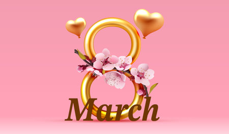 International Women Day Banner. Flyer for March 8 cover. Number 8. Vector illustrationのイラスト素材