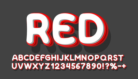 Red 3d font. English alphabet and numbers sign. Vector illustrationのイラスト素材