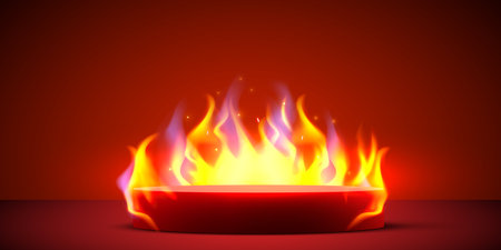 Podium on fire. Flaming Product stand.のイラスト素材