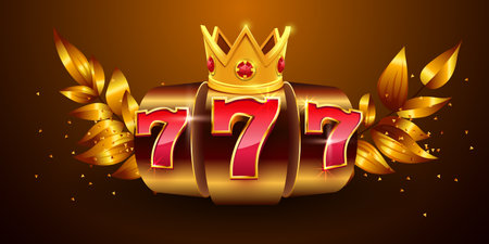 Golden slot machine wins the jackpot. 777 Big win concept. Casino jackpot.のイラスト素材