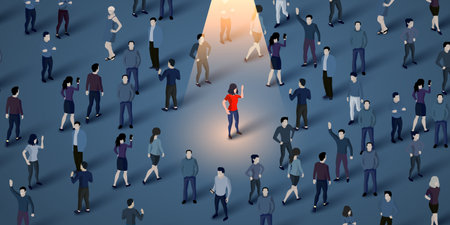Unique person in a crowd. HR and recruitment concept.のイラスト素材