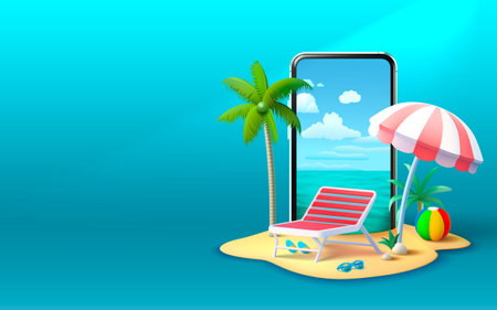 Summer time banner phone, season party bar app, tropical fruity. Vector illustrationのイラスト素材