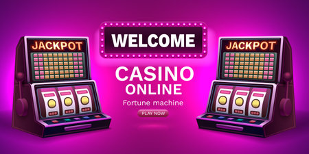 Casino 777 banner slots machine winner, jackpot fortune of luck. Vector illustrationのイラスト素材