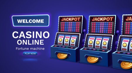 Casino 777 banner slots machine winner, jackpot fortune of luck. Vector illustrationのイラスト素材