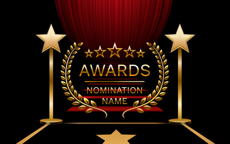 Awards nomination name podium, golden prize event, scene star ceremony. Vector illustrationのイラスト素材