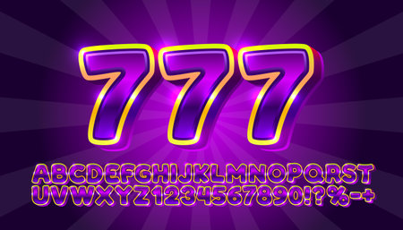 Casino golden font, color red. English alphabet and numbers sign. Vector illustrationのイラスト素材