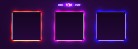 Colorful neon light frame collection. Futuristick or magic style.のイラスト素材
