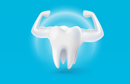 Tooth emoji white, 3D illustration of a tooth on a light background. Vector illustrationのイラスト素材