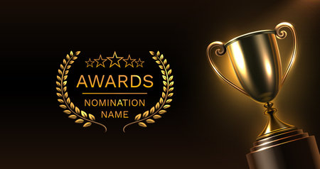 Award ceremony nomination name podium, golden prize event, scene star ceremony. Vector illustrationのイラスト素材