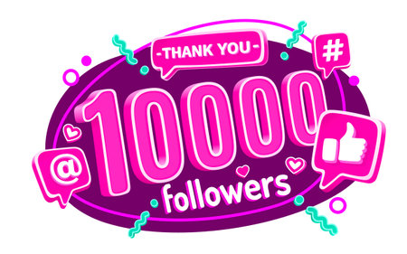 Thank you 10000 followers, peoples online social group, happy banner celebrate, Vector illustrationのイラスト素材