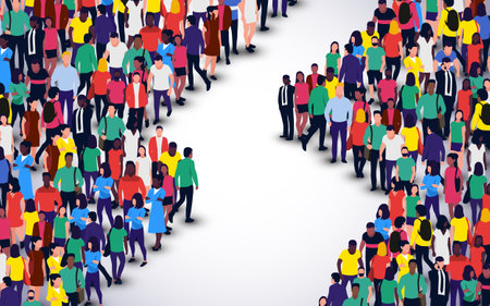 Large group of divided people. People crowd concept.