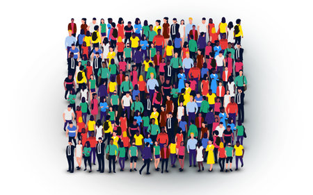 A large group of people in the form of square frame.のイラスト素材