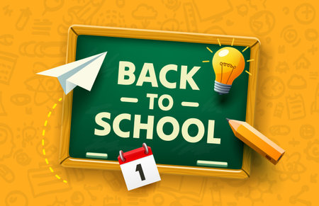 Back to school, school board with an inscription. Vector illustration