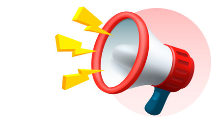 Megaphone landing page banner information, business communication. Vector illustrationのイラスト素材